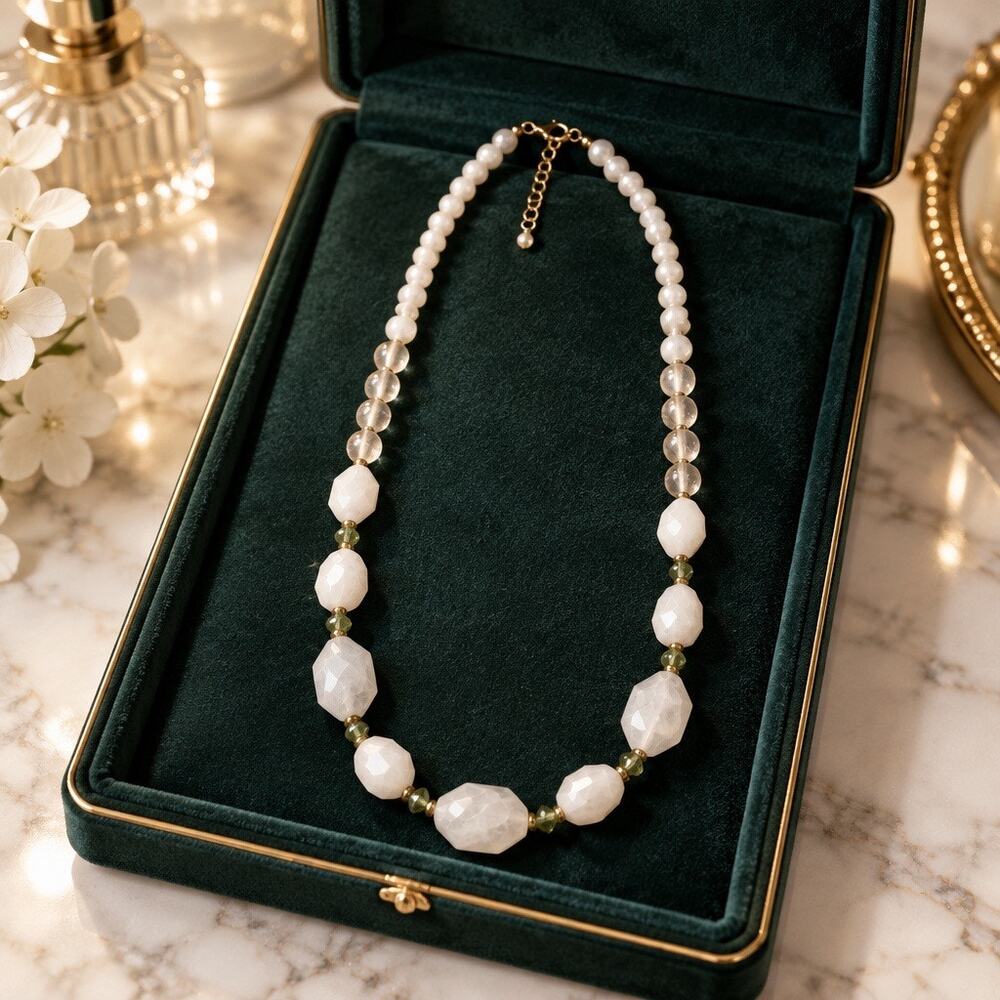 Vintage Milky White Collar Necklace-Rondelle Accents